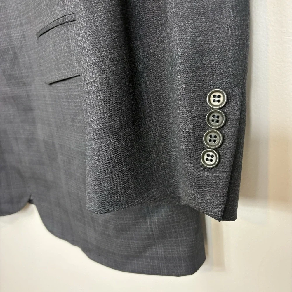 Canali Impeccabile Blazer US‎ 44L 100% Wool Gray Plaid Italy Sport Coat